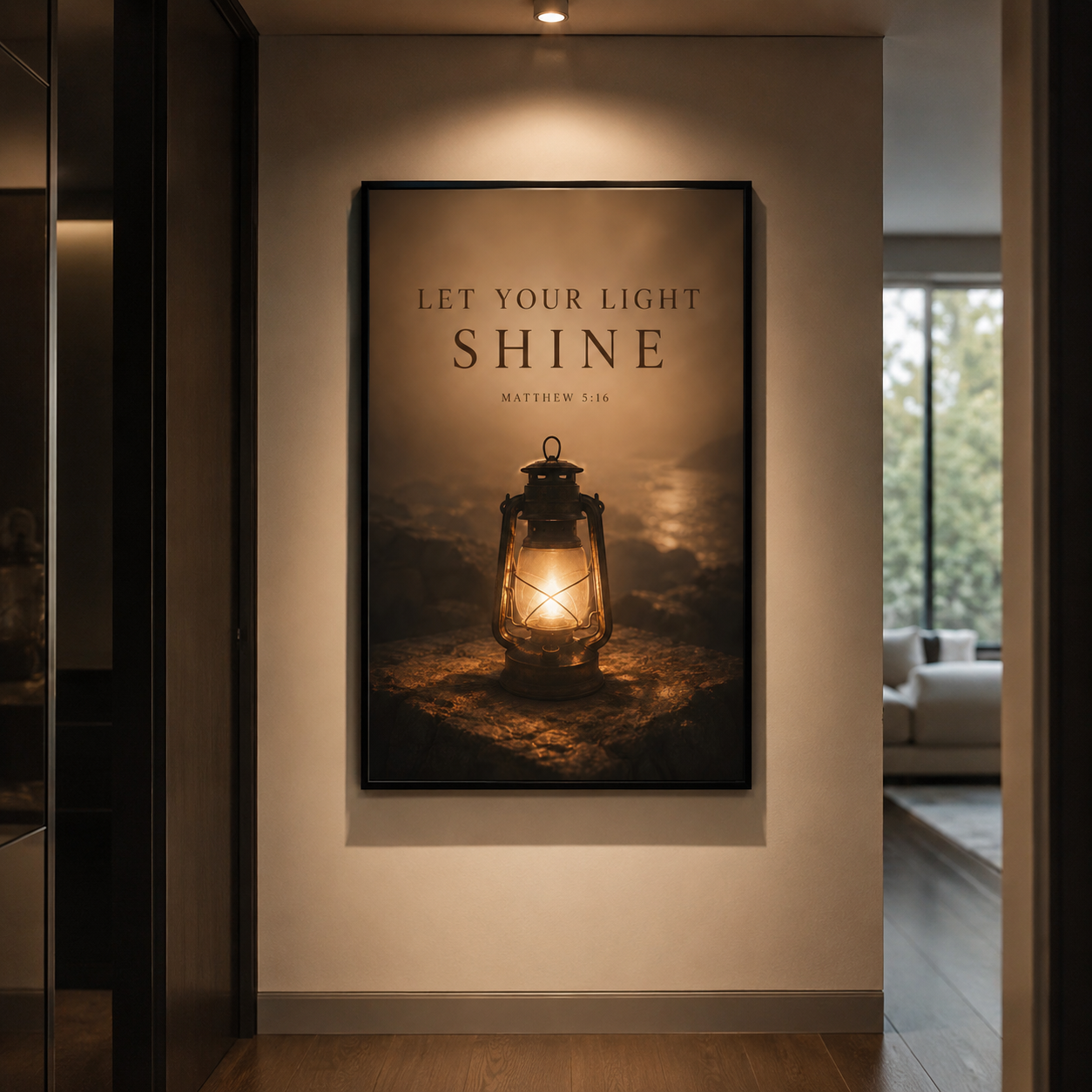 Let Your Light Shine – Matthew 5:16 Christian Wall Art | Premium Wooden Framed Scripture Print