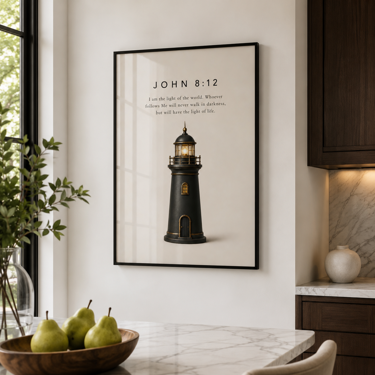 John 8:12 Christian Wall Art | I Am the Light of the World | Premium Metal Framed Print