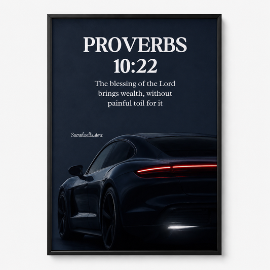 Proverbs 10:22 Christian Porsche Wall Art | Premium Metal Framed Bible Verse Print