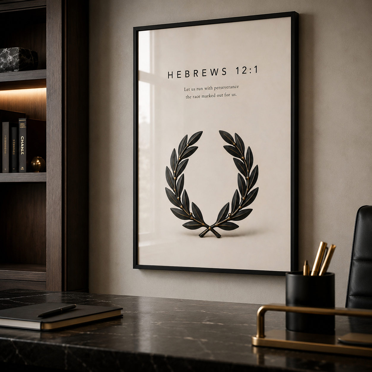 Hebrews 12:1 Christian Wall Art | Let Us Run with Perseverance | Premium Metal Framed Print