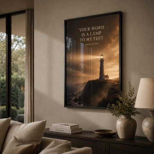 Psalm 119:105 guidance Scripture art for a hallway