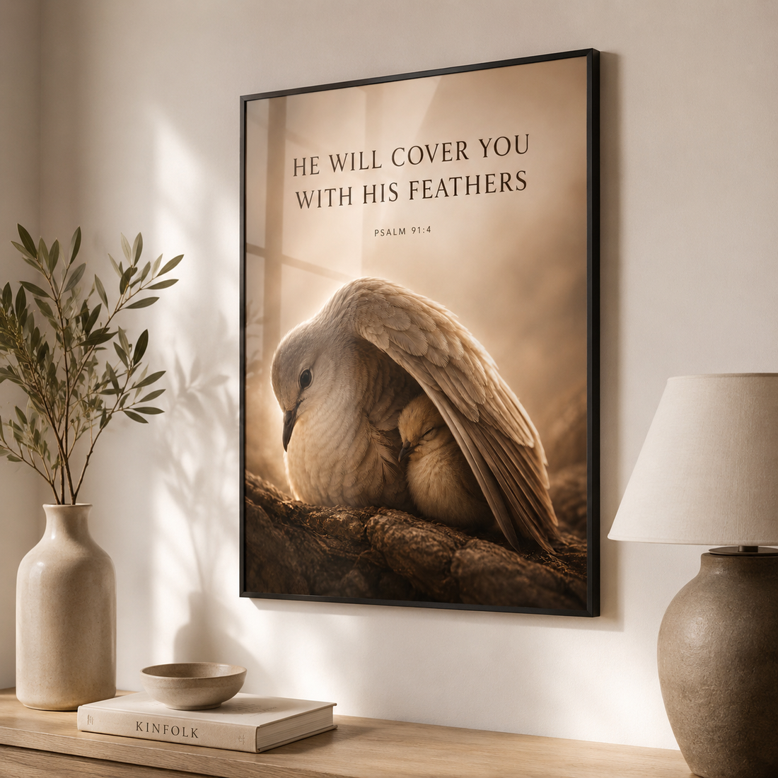 Psalm 91 Christian wall art in a soft neutral room