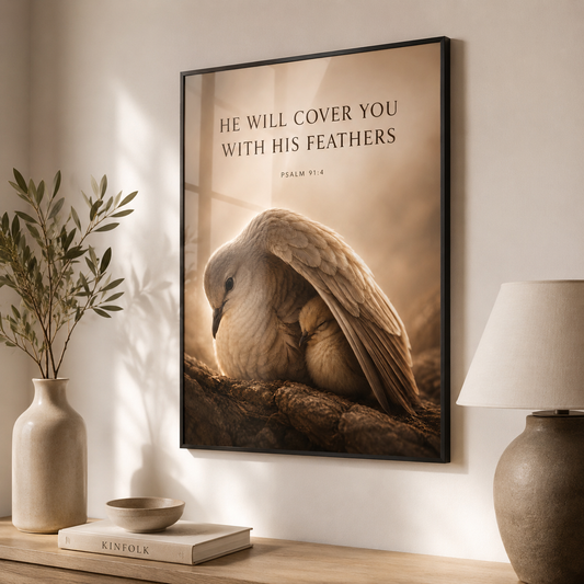 Psalm 91 Christian wall art in a soft neutral room