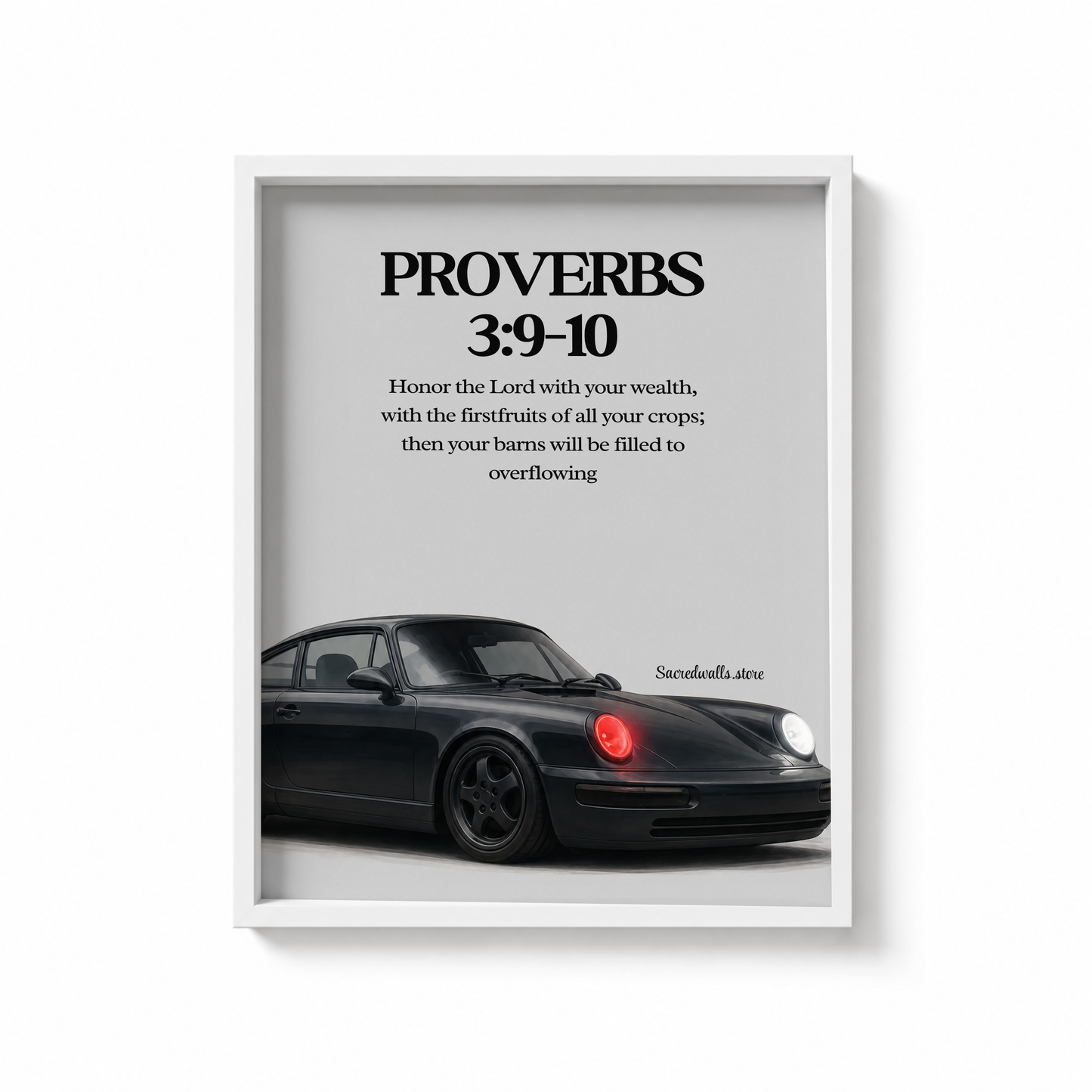 Proverbs 3:9–10 Christian Classic Car Wall Art | Premium Metal Framed Bible Verse Print