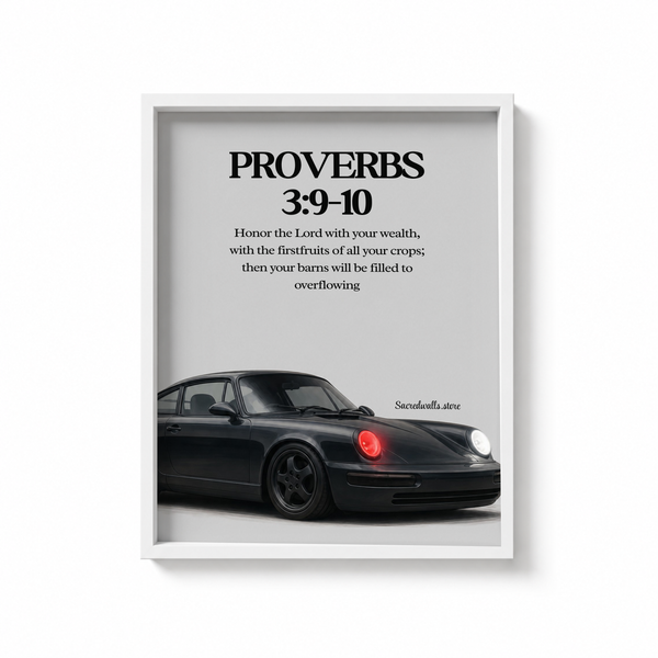 Proverbs 3:9–10 Christian Classic Car Wall Art | Premium Metal Framed Bible Verse Print