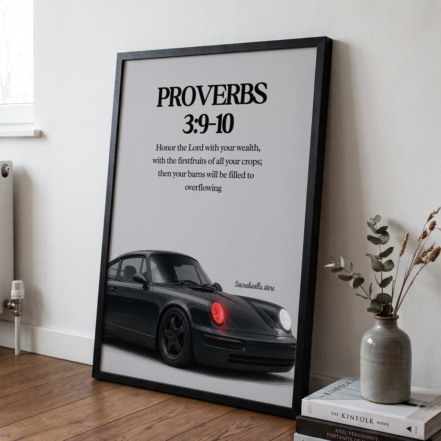 Proverbs 3:9–10 Christian Classic Car Wall Art | Premium Metal Framed Bible Verse Print