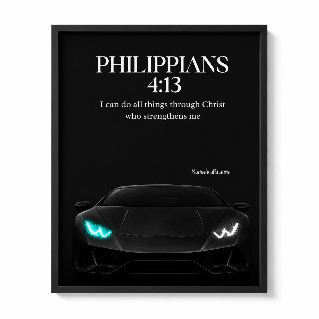 Philippians 4:13 Christian Lamborghini Wall Art | Premium Metal Framed Bible Verse Print
