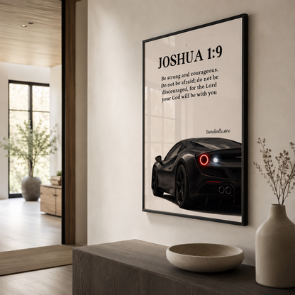 Joshua 1:9 Christian Wall Art | Be Strong and Courageous Premium Framed Bible Verse Print