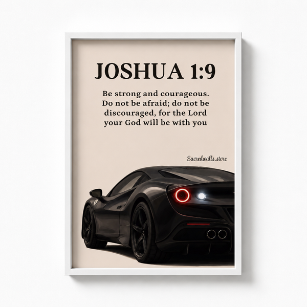 Joshua 1:9 Christian Wall Art | Be Strong and Courageous Premium Framed Bible Verse Print