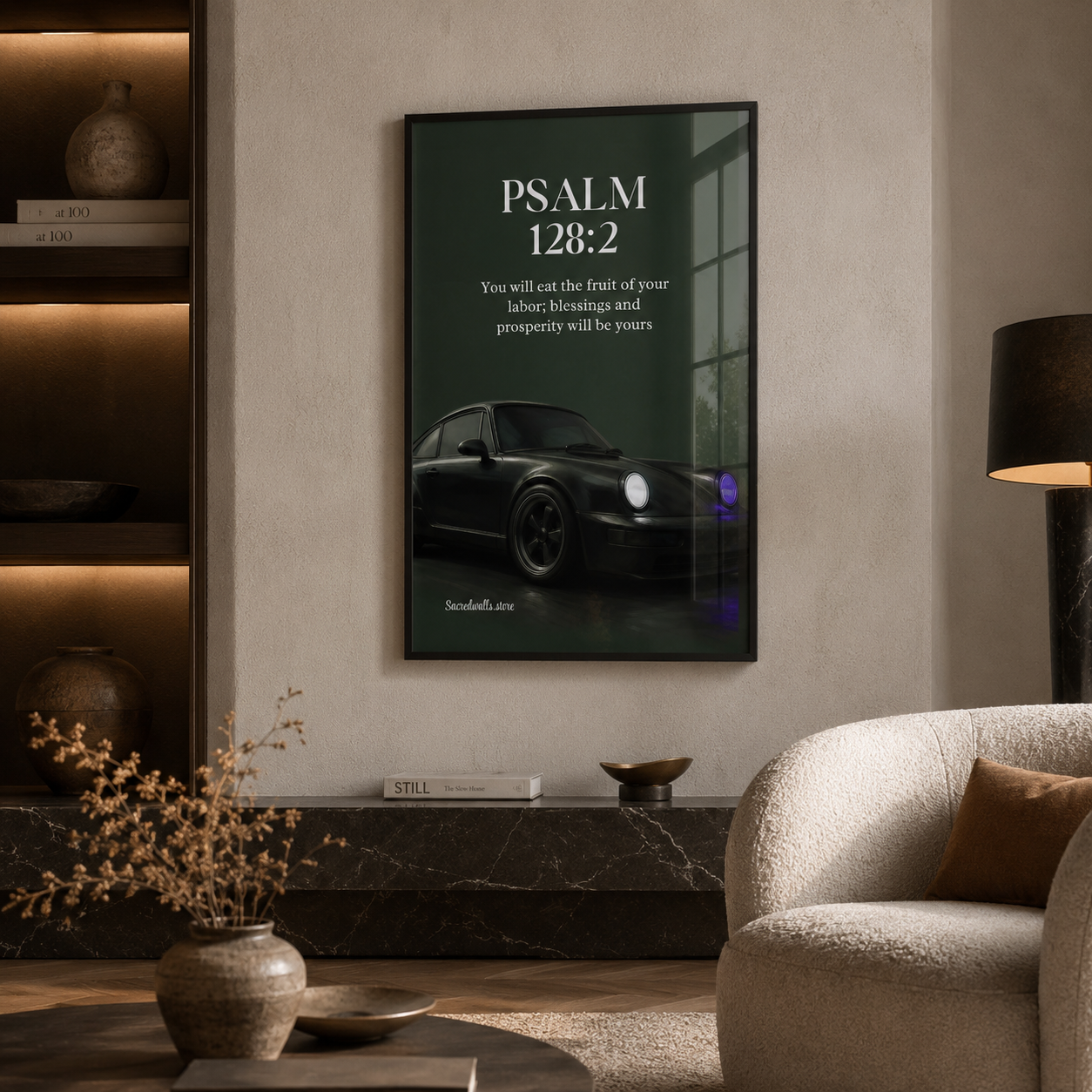 Psalm 128:2 Christian Car Wall Art | Premium Framed Scripture Print for Men