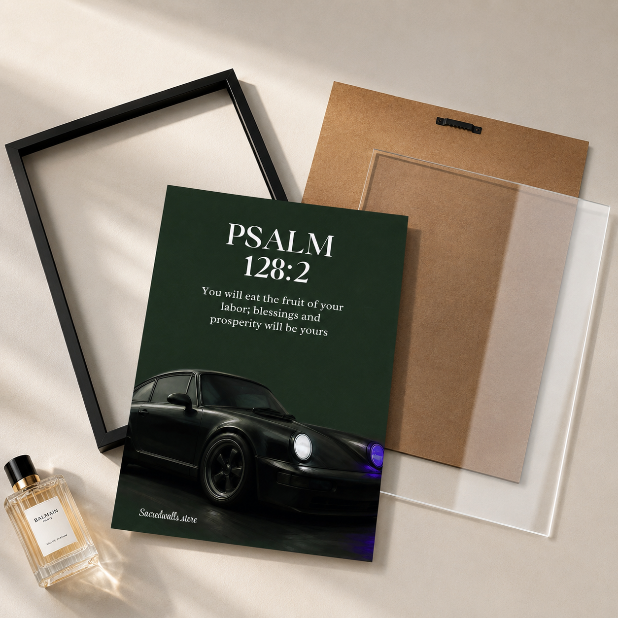 Psalm 128:2 Christian Car Wall Art | Premium Framed Scripture Print for Men