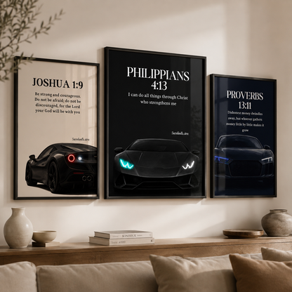 Philippians 4:13 Christian Lamborghini Wall Art | Premium Metal Framed Bible Verse Print