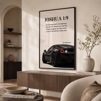Joshua 1:9 Christian Wall Art | Be Strong and Courageous Premium Framed Bible Verse Print
