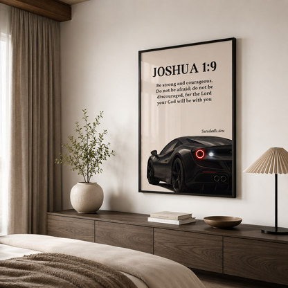 Joshua 1:9 Christian Wall Art | Be Strong and Courageous Premium Framed Bible Verse Print