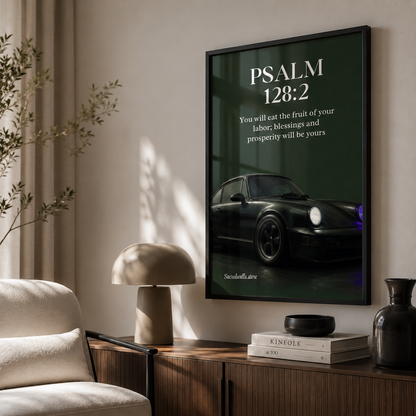 Psalm 128:2 Christian Car Wall Art | Premium Framed Scripture Print for Men