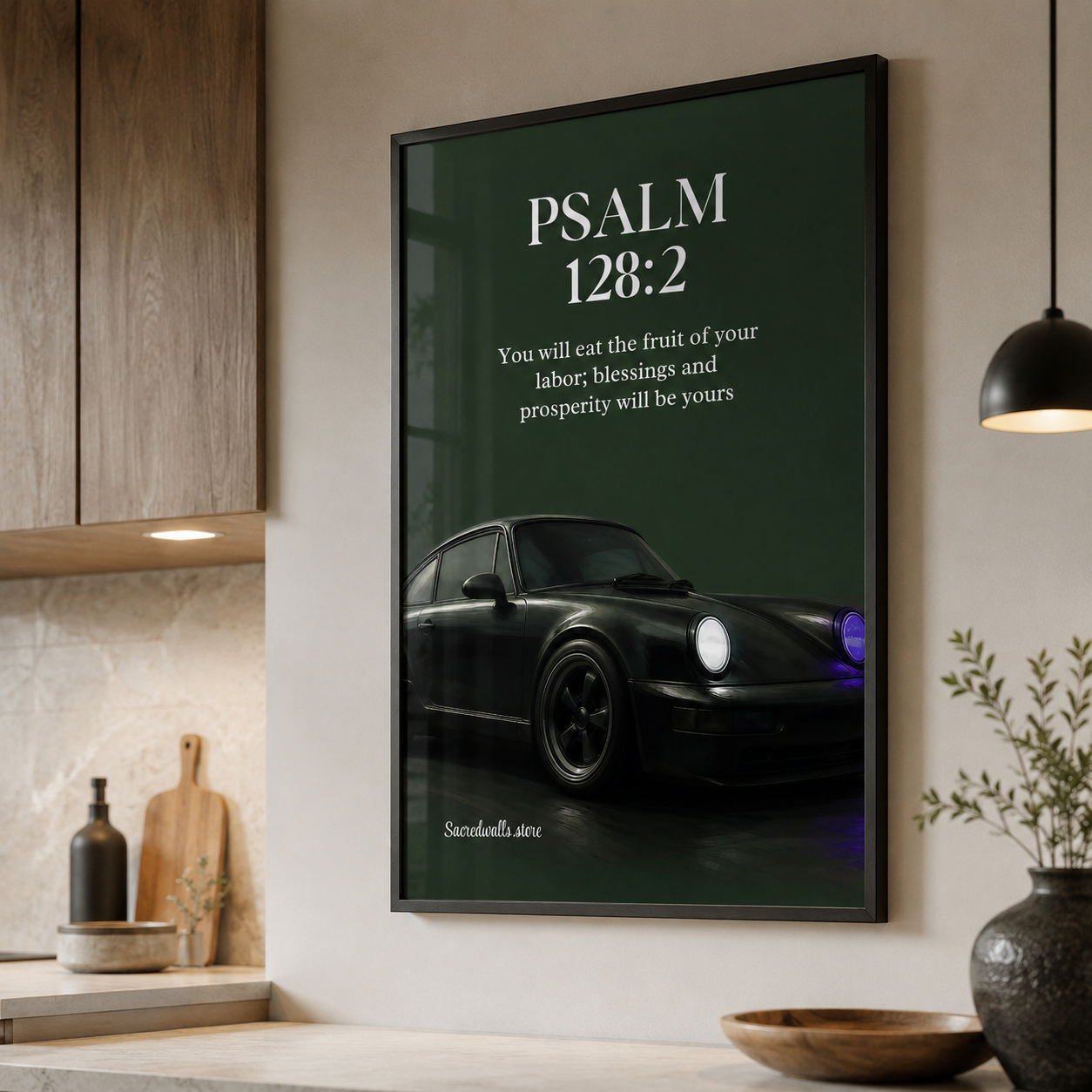 Psalm 128:2 Christian Car Wall Art | Premium Framed Scripture Print for Men