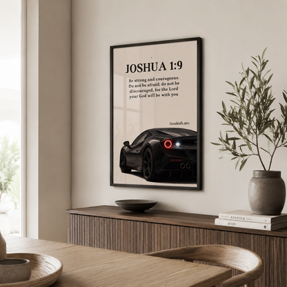Joshua 1:9 Christian Wall Art | Be Strong and Courageous Premium Framed Bible Verse Print