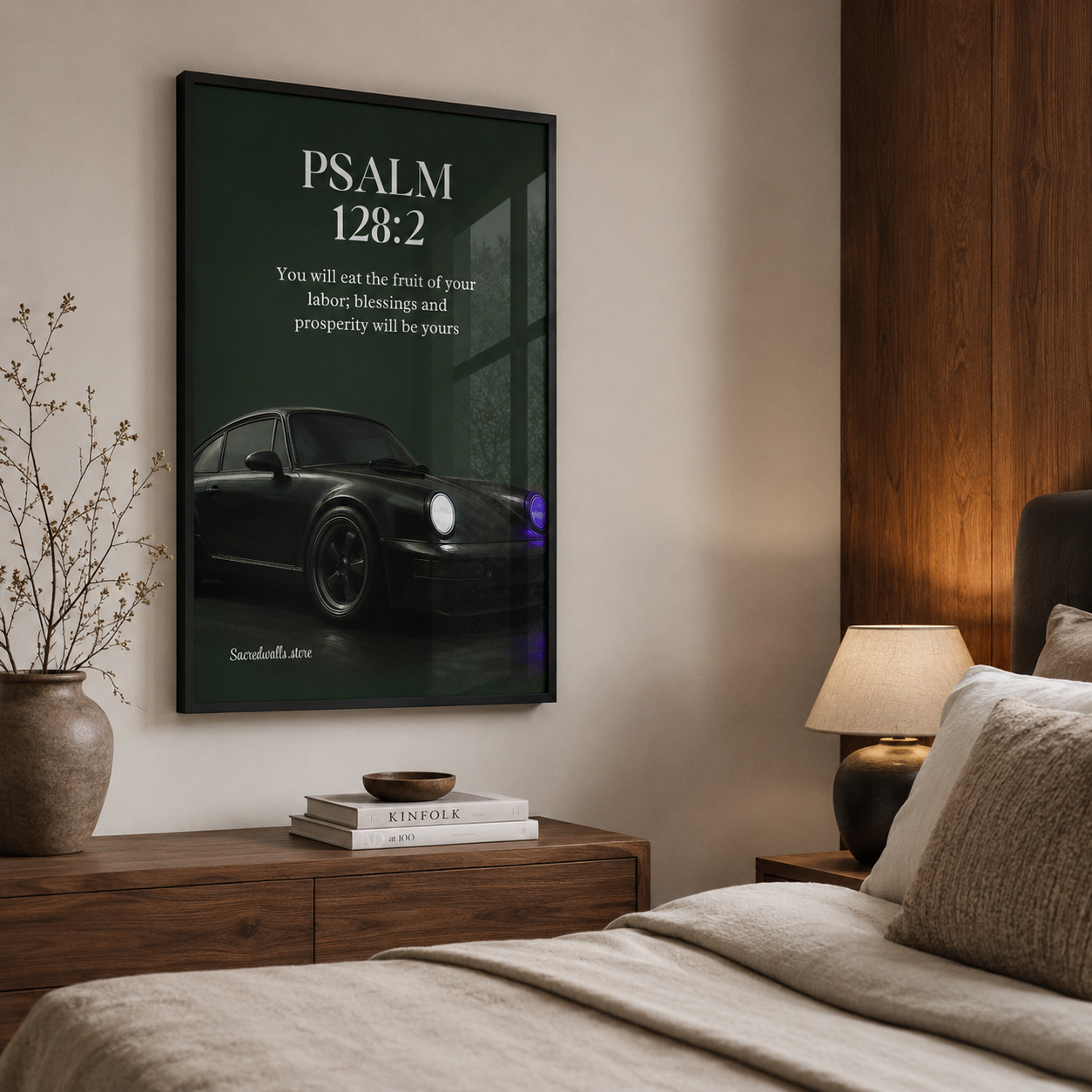 Psalm 128:2 Christian Car Wall Art | Premium Framed Scripture Print for Men