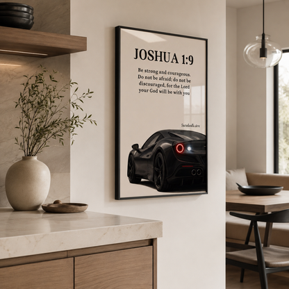 Joshua 1:9 Christian Wall Art | Be Strong and Courageous Premium Framed Bible Verse Print
