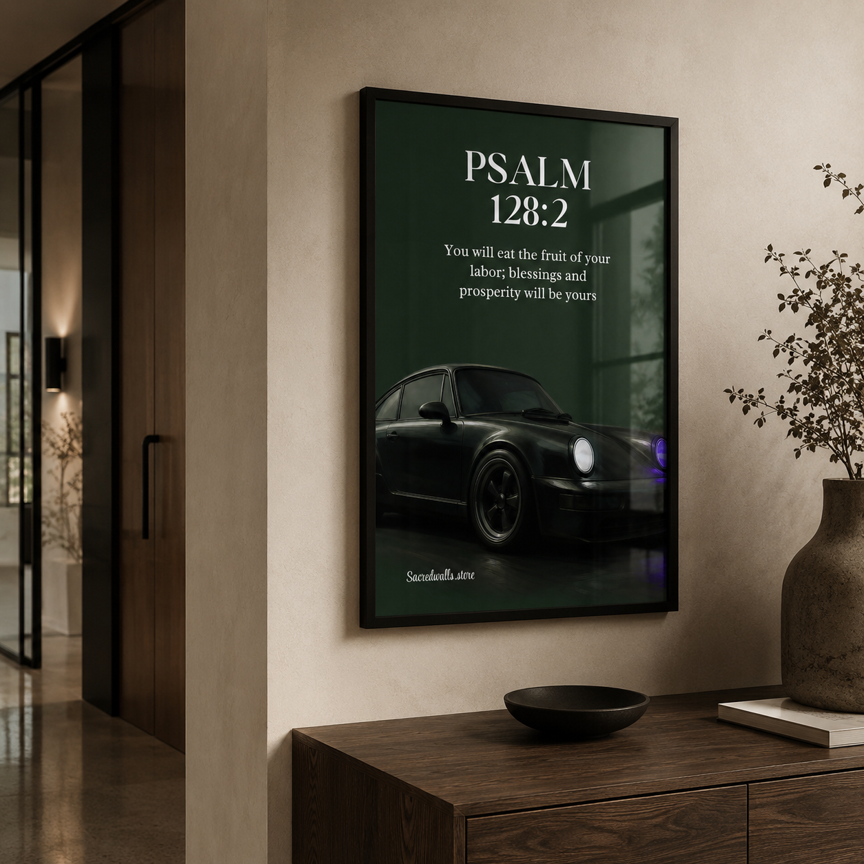 Psalm 128:2 Christian Car Wall Art | Premium Framed Scripture Print for Men
