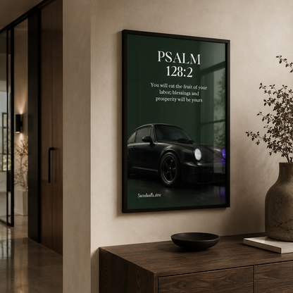 Psalm 128:2 Christian Car Wall Art | Premium Framed Scripture Print for Men