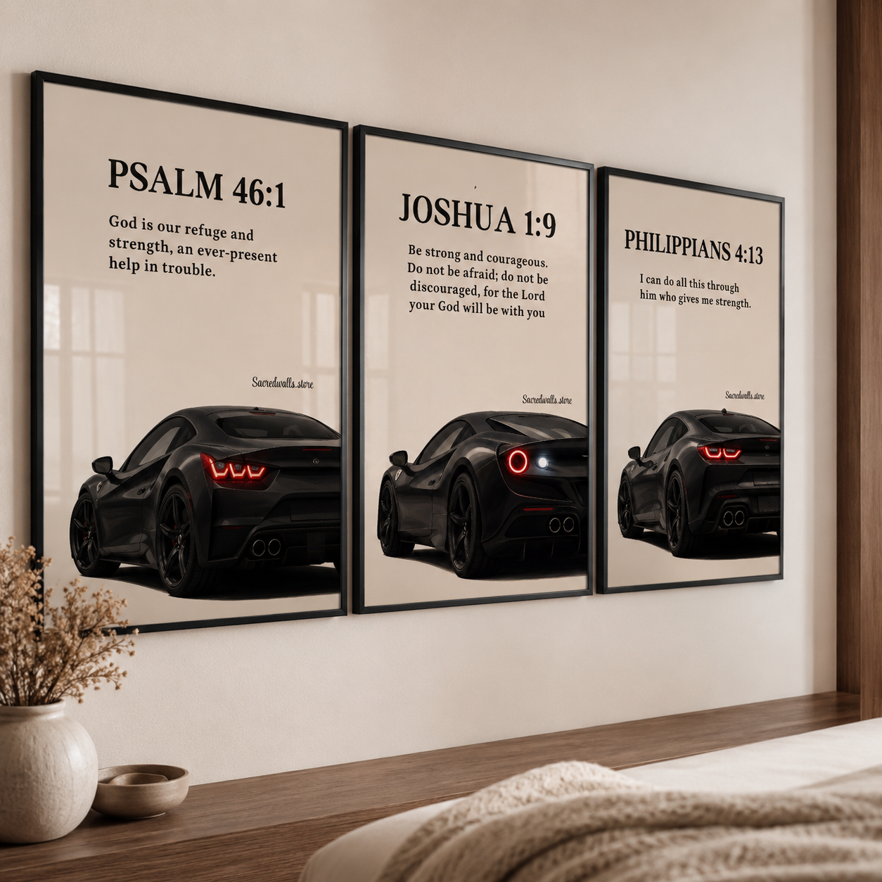 Joshua 1:9 Christian Wall Art | Be Strong and Courageous Premium Framed Bible Verse Print