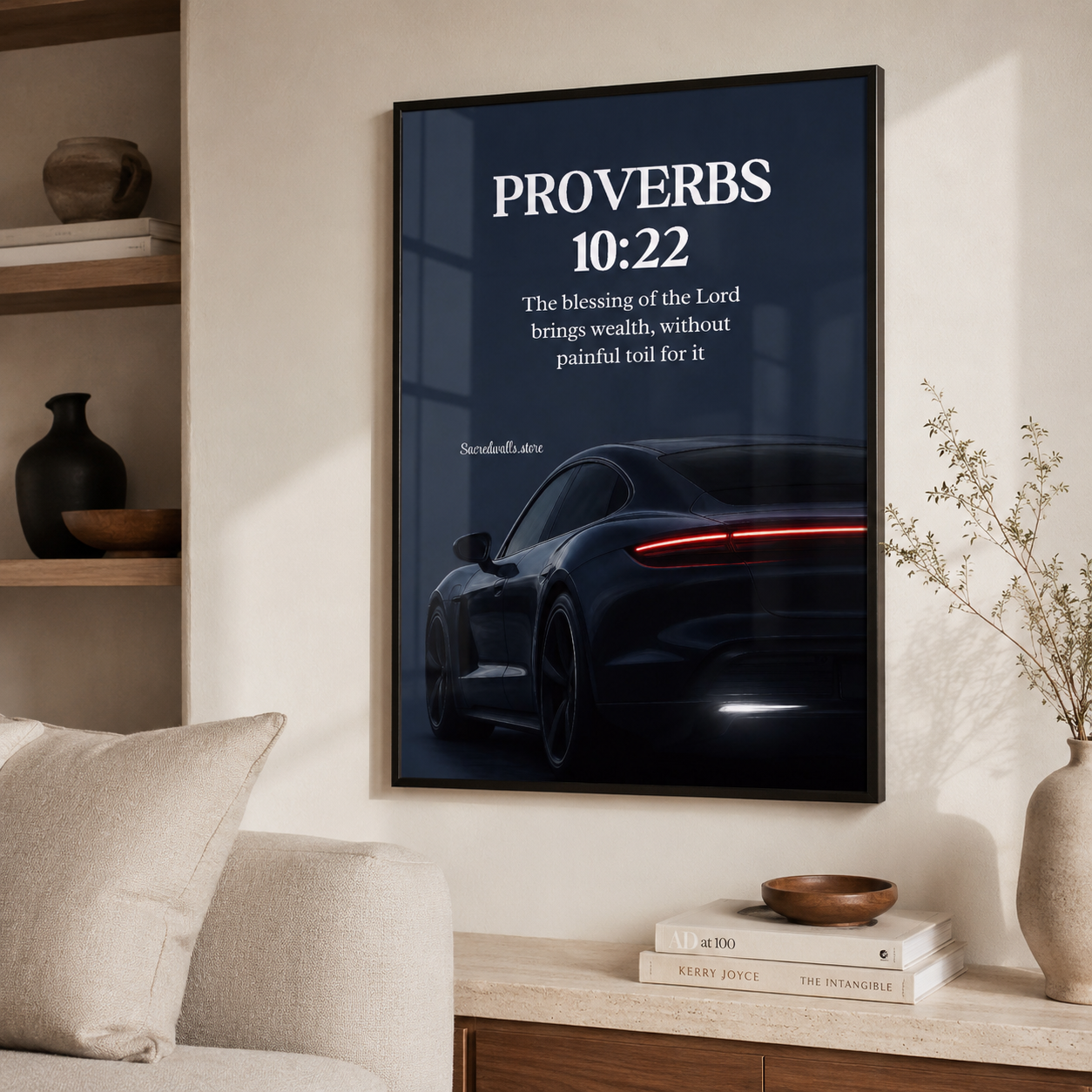 Proverbs 10:22 Christian Porsche Wall Art | Premium Metal Framed Bible Verse Print