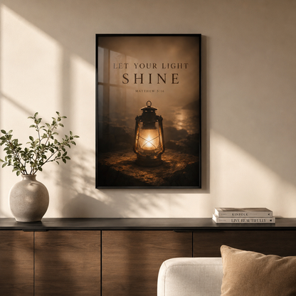 Let Your Light Shine – Matthew 5:16 Christian Wall Art | Premium Wooden Framed Scripture Print