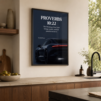 Proverbs 10:22 Christian Porsche Wall Art | Premium Metal Framed Bible Verse Print