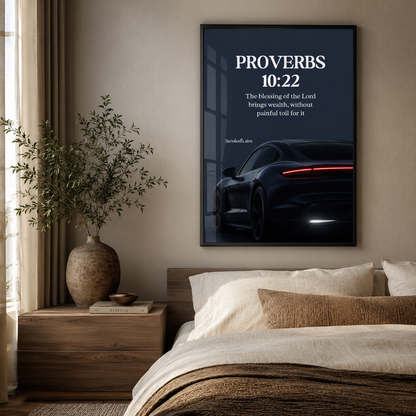 Proverbs 10:22 Christian Porsche Wall Art | Premium Metal Framed Bible Verse Print
