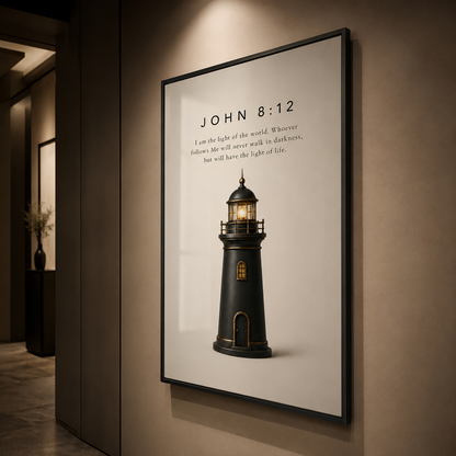 John 8:12 Christian Wall Art | I Am the Light of the World | Premium Metal Framed Print
