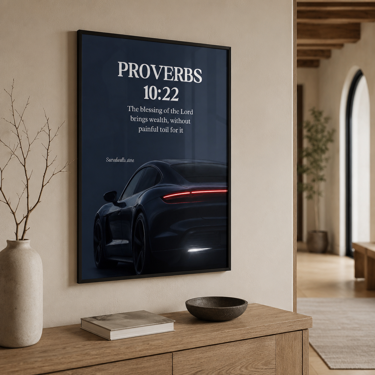 Proverbs 10:22 Christian Porsche Wall Art | Premium Metal Framed Bible Verse Print