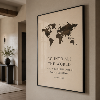Go Into All the World – Mark 16:15 Christian Wall Art | Premium Wooden Framed Scripture Print