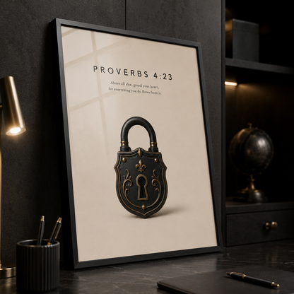 Proverbs 4:23 Christian Wall Art | Guard Your Heart | Premium Metal Framed Print