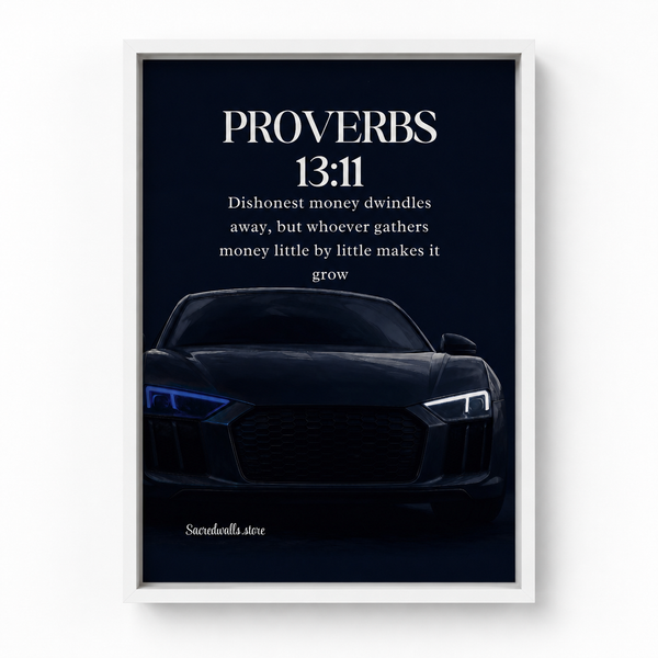 Proverbs 13:11 Christian Luxury Car Wall Art | Premium Metal Framed Bible Verse Print