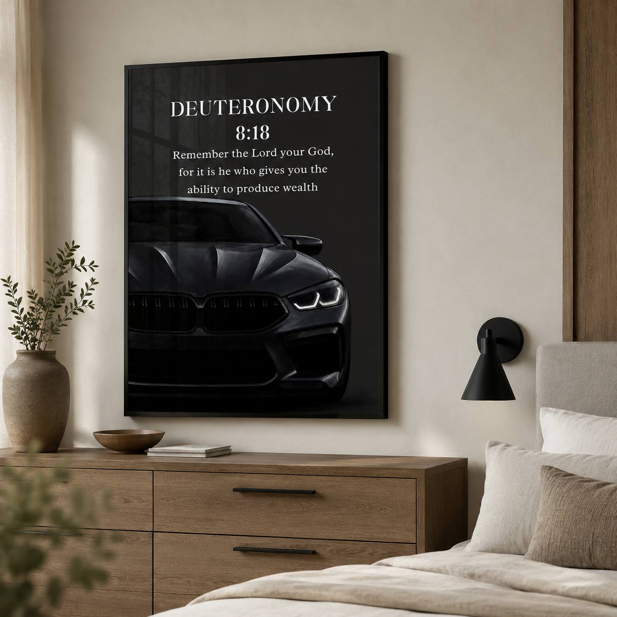 Deuteronomy 8:18 Christian Luxury Car Wall Art | Premium Metal Framed Bible Verse Print