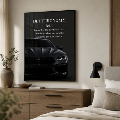 Deuteronomy 8:18 Christian Luxury Car Wall Art | Premium Metal Framed Bible Verse Print