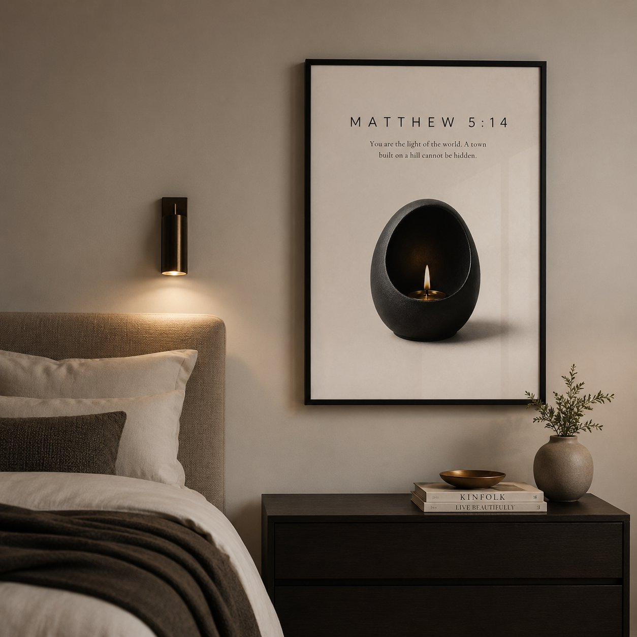 Matthew 5:14 Christian Wall Art | You Are the Light of the World | Premium Metal Framed Print