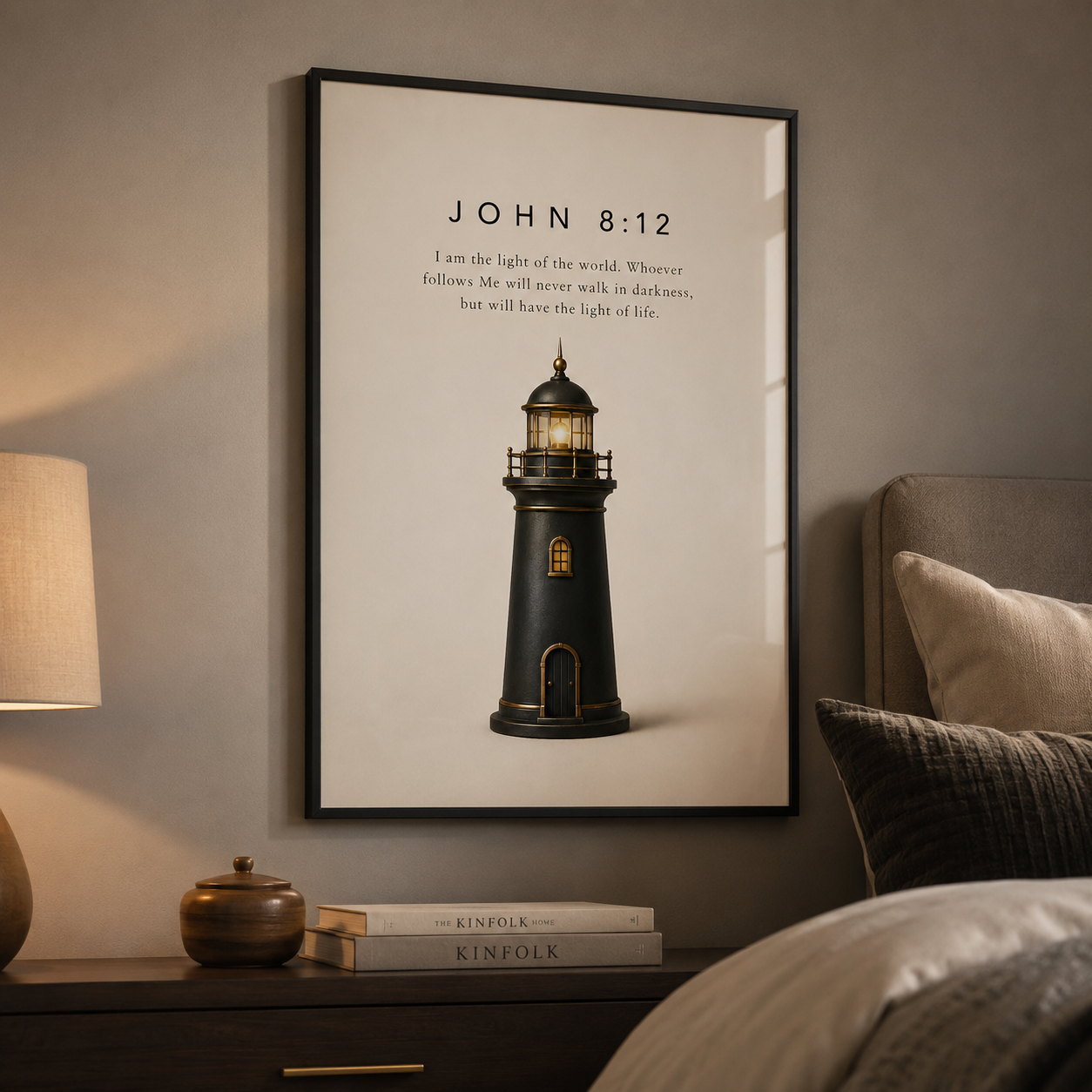 John 8:12 Christian Wall Art | I Am the Light of the World | Premium Metal Framed Print