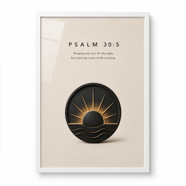 Psalm 30:5 Christian Wall Art | Rejoicing Comes in the Morning | Premium Metal Framed Print