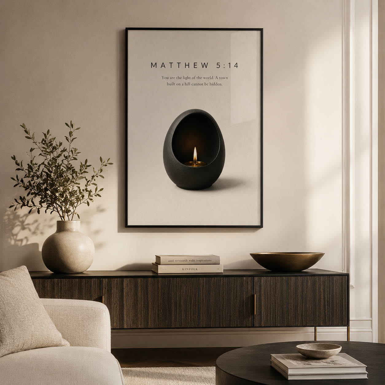 Matthew 5:14 Christian Wall Art | You Are the Light of the World | Premium Metal Framed Print