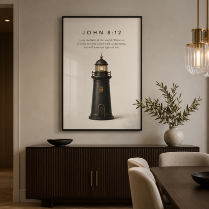 John 8:12 Christian Wall Art | I Am the Light of the World | Premium Metal Framed Print