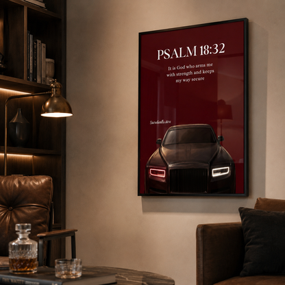 Psalm 18:32 Christian Car Wall Art | Luxury Scripture Print for Men