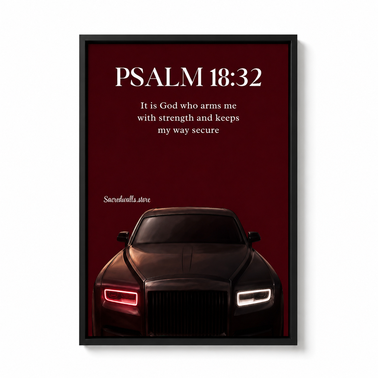 Psalm 18:32 Christian Car Wall Art | Luxury Scripture Print for Men