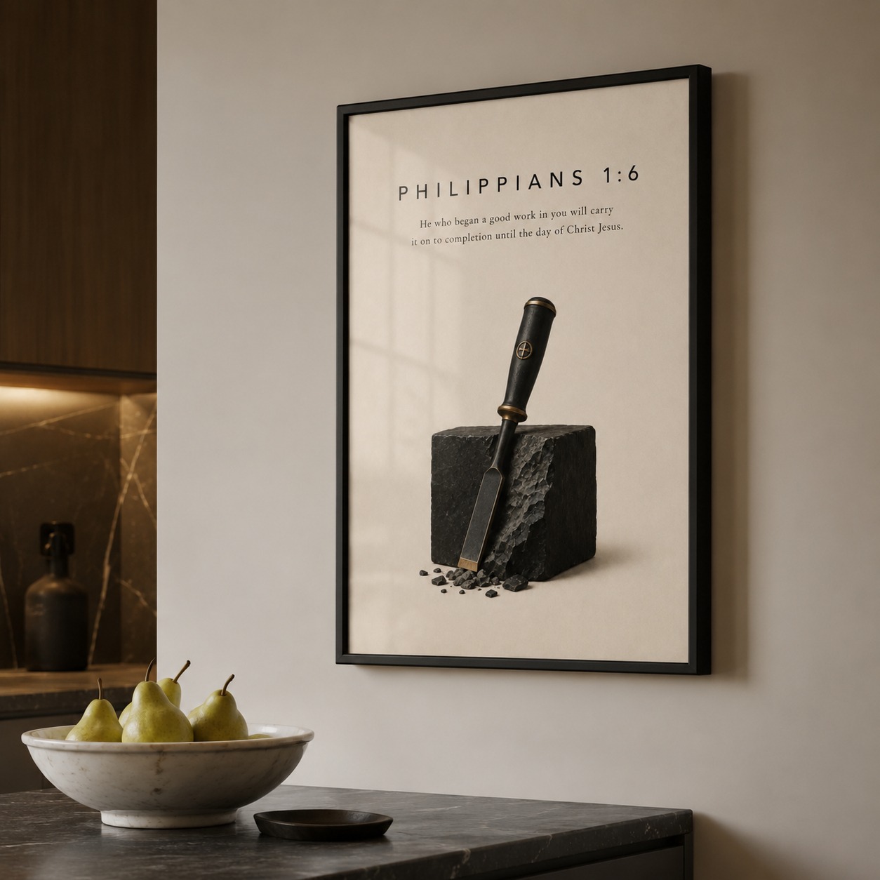 Philippians 1:6 Christian Wall Art | He Who Began a Good Work | Premium Metal Framed Print