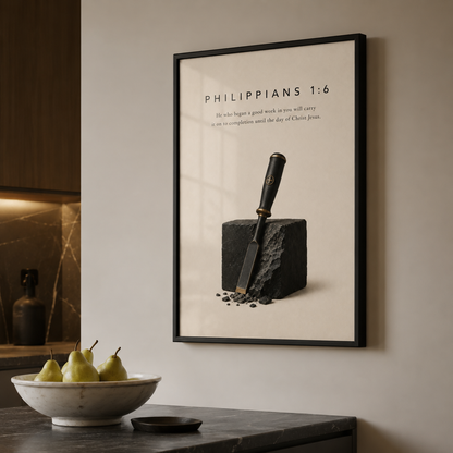 Philippians 1:6 Christian Wall Art | He Who Began a Good Work | Premium Metal Framed Print