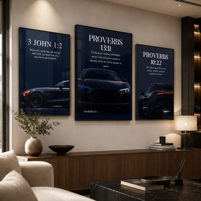 Proverbs 13:11 Christian Luxury Car Wall Art | Premium Metal Framed Bible Verse Print