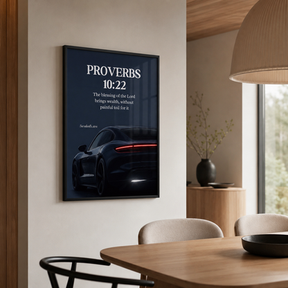 Proverbs 10:22 Christian Porsche Wall Art | Premium Metal Framed Bible Verse Print
