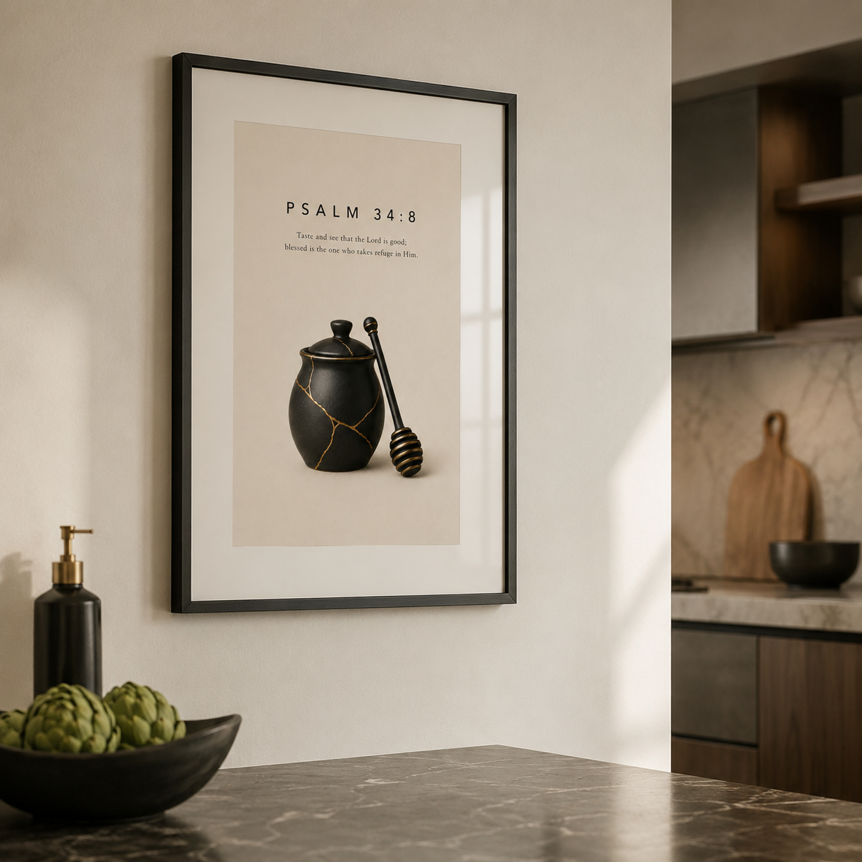 Psalm 34:8 Christian Wall Art | Taste and See the Lord Is Good | Premium Metal Framed Print