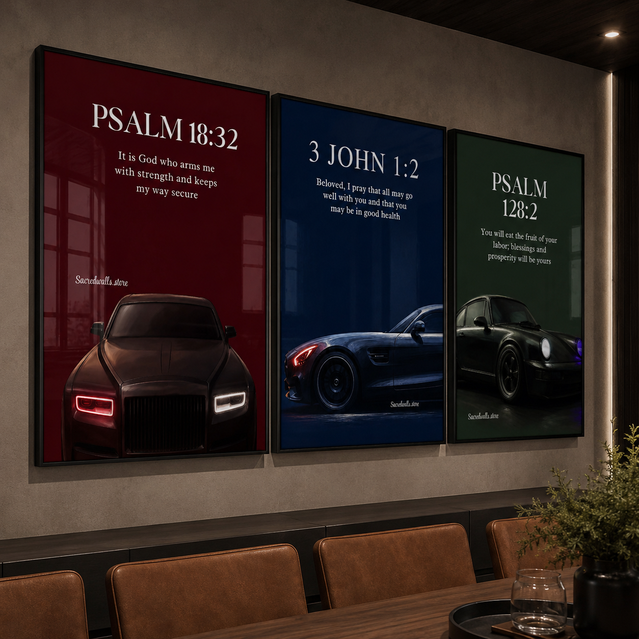 Psalm 18:32 Christian Car Wall Art | Luxury Scripture Print for Men